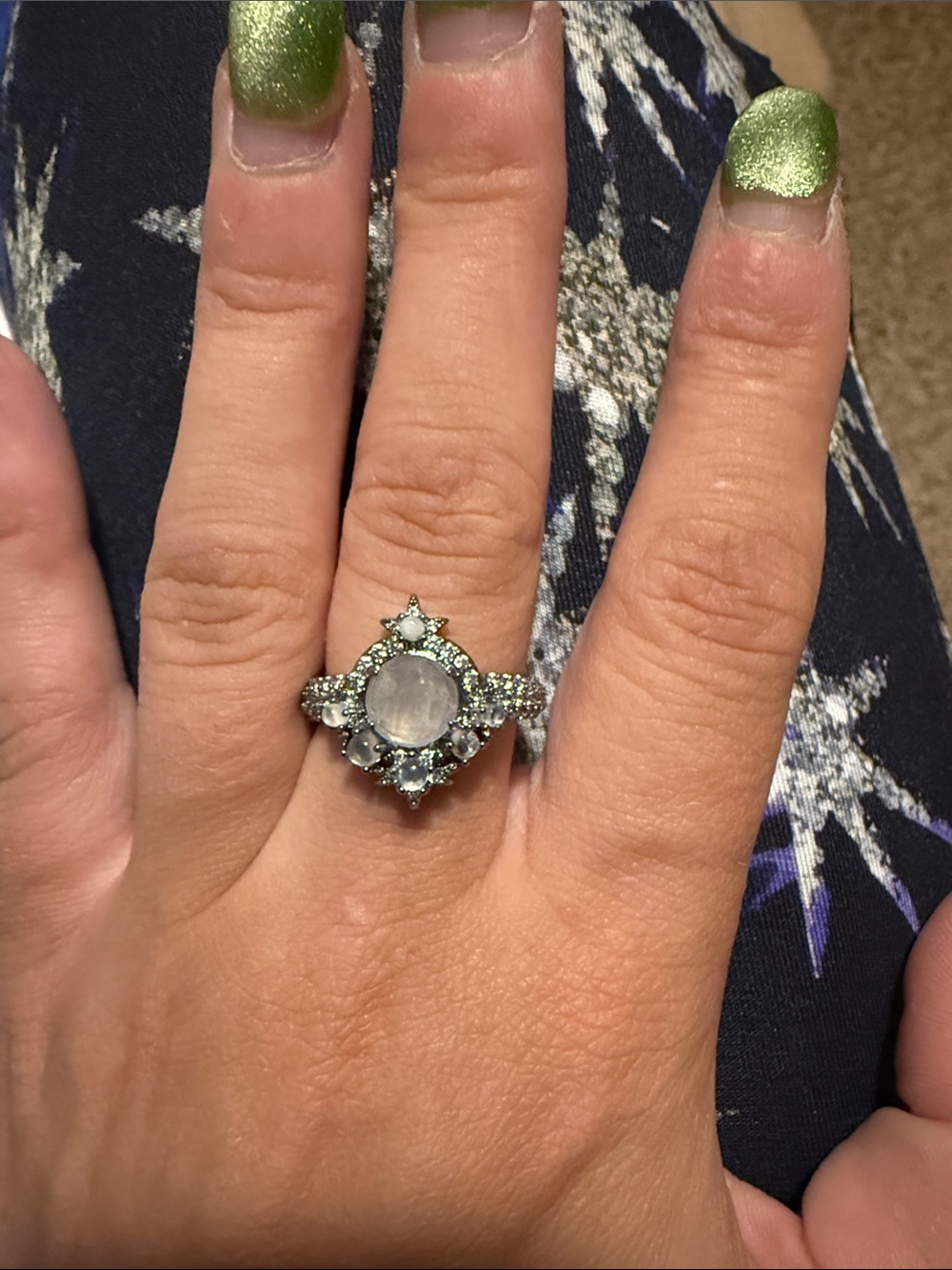 Moonstone Halo Statement Ring in Silver-Tone